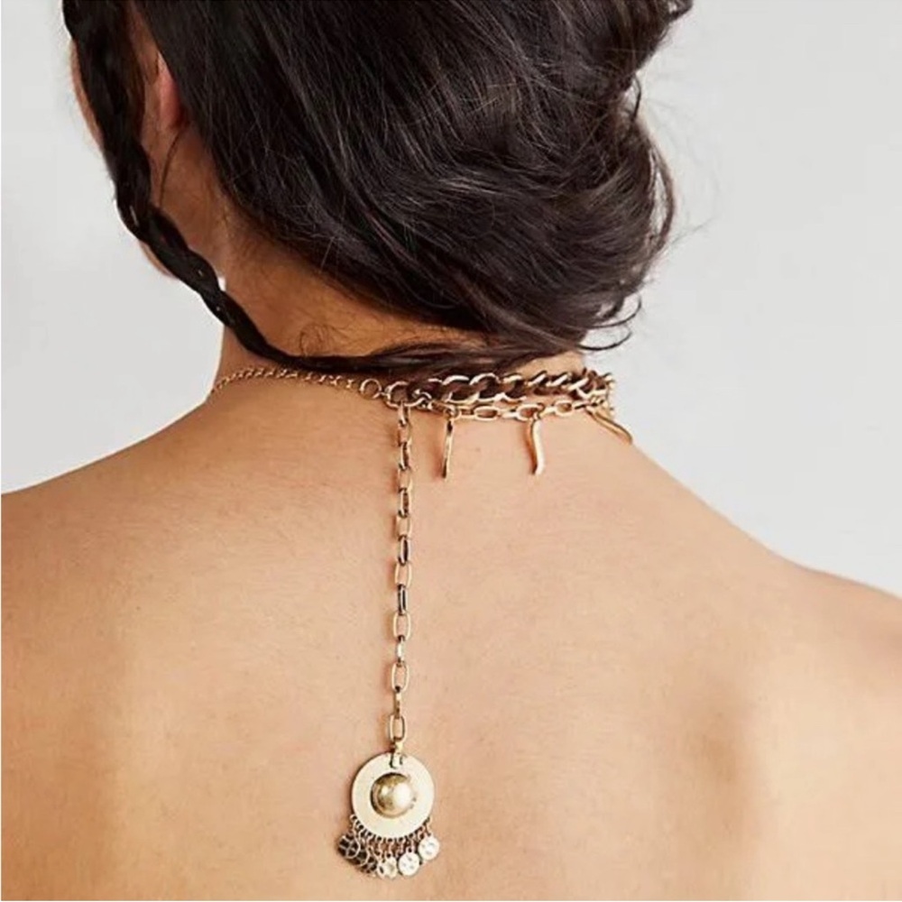 New🌟Free People-Sid Back Necklace-Silver -Black